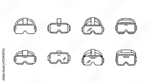 Collection of virtual reality vr headsets diverse designs outline style technology vector