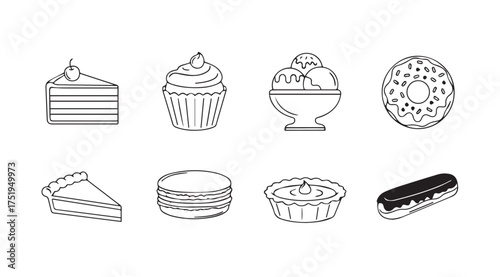 Collection of delicious hand drawn baked goods and desserts perfect for culinary projects vector
