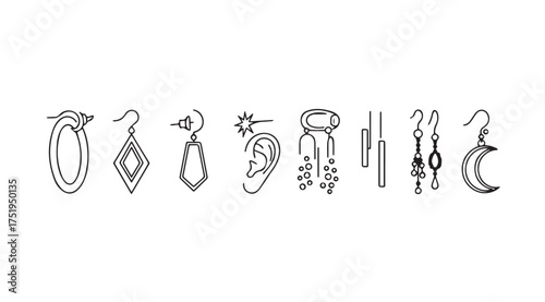 Collection of hand drawn sketch style fashionable earring designs and jewelry accessories vector