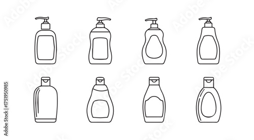 Collection of hand drawn cosmetic bottles and dispensers for skincare and personal care products vector