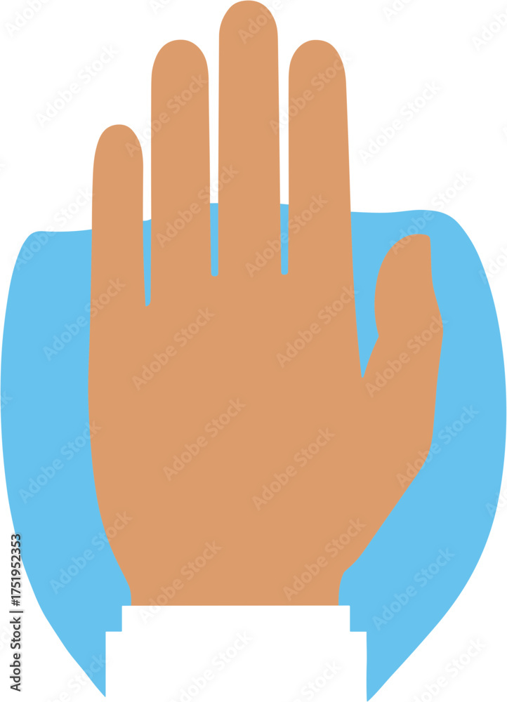 Obraz premium Simple Flat Design Raised Hand with Blue Background Graphic Element