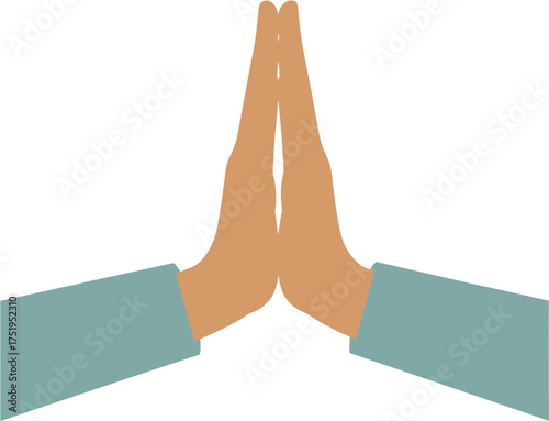 Flat Style Minimalist Praying Hand Gesture with Light Teal Sleeves Illustration