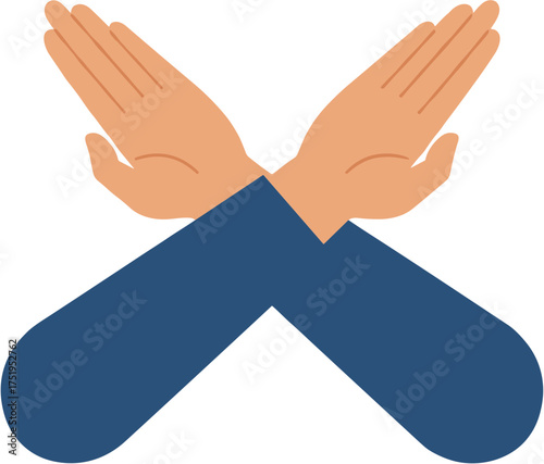 Simple Crossed Arms Flat Design Symbolic Stop Refusal Sign Illustration