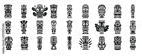 tiki idols icon set simple style