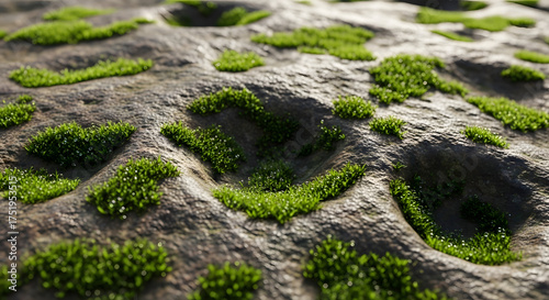 Textured Stone Surface with Green Moss Patches A Close-Up View