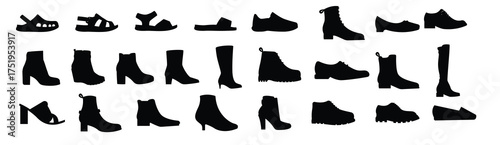 vector fashion shoes silhouette, set of icon boots