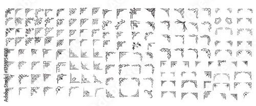 vector illustration of decorative corner frame set set hand