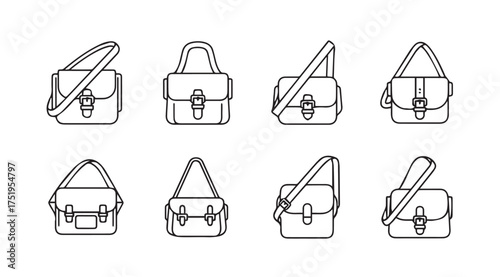Collection of hand-drawn sketches of various stylish shoulder bags and handbags vector