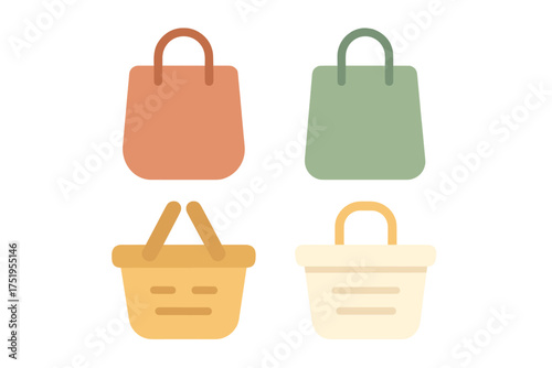 Colorful collection of shopping bags and market baskets for retail and e-commerce design