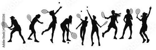 woman tennis player silhouettes in different poses