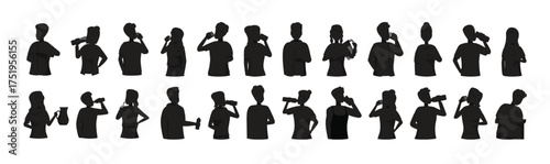 Thirsty people drinking icons set cartoon vector bottle