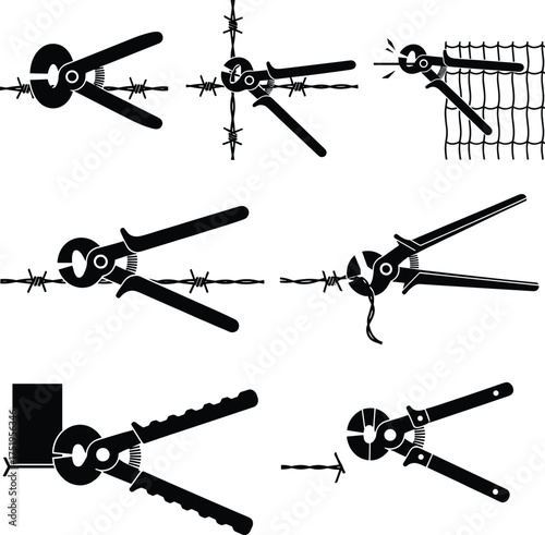 Fencing tool usage, wire cutting, barbed wire twisting, staple hammering, mesh trimming, fence installation, multifunction plier, wire grip, fencing maintenance