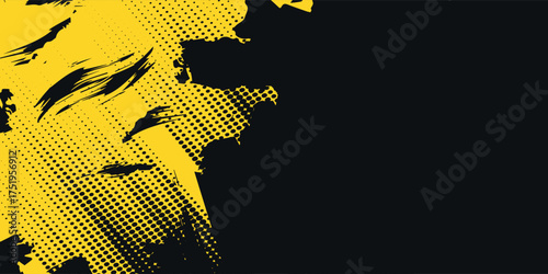 Abstract Geometric Yellow Frame Grunge Texture With Halftone Pattern Design In Black Background. vector grunge illustration eps10