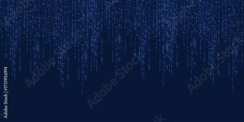 Binary code background with falling digital numbers in blue matrix style.