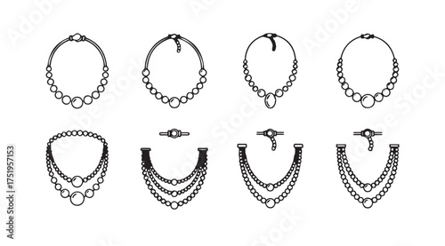 Collection of elegant necklaces with various pendant designs and chain styles isolated vector