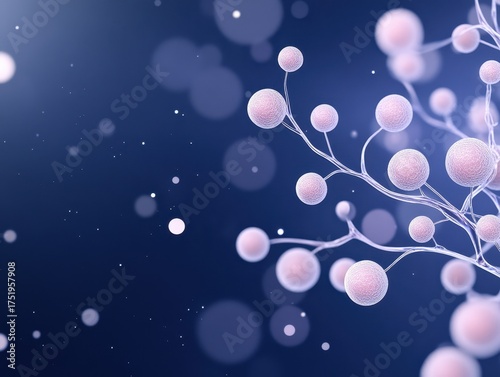 Abstract botanical design, soft pink spheres on translucent branches