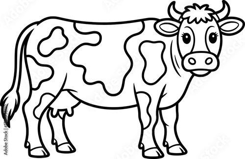Friendly Dairy Cow Coloring Page Vector Illustration for Children Farm Animal Worksheet
