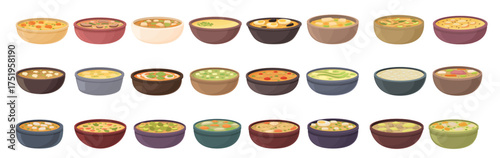 street soup icons set cartoon vector cafe cooking