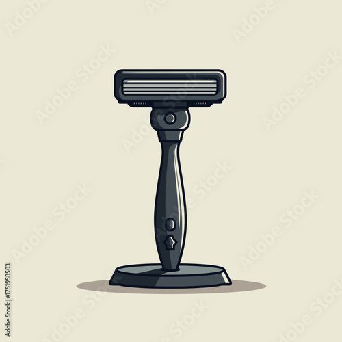 Sleek black shaving razor stands ready for grooming routine and self care in this minimalist illustration. Shaving razor, boasting sleek black finish, suggests a simple, effective grooming routine.