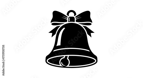 A classic Christmas bell with a decorative ribbon tied at the top, symbolizing holiday cheer and festive celebrations, perfect for seasonal decorations and winter events