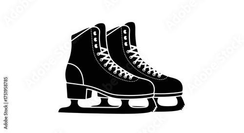 Minimalist black icon depicting a pair of traditional figure skates, representing winter recreation, sports competition, and cold season leisure