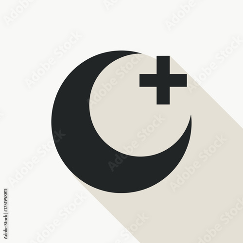 Crescent and cross, a symbolic representation combining crescent and cross on neutral background. Combining crescent and cross forms symbolic religious mix, implying faith integration.