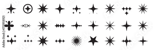  thirty black sparkle star twinkle icons set