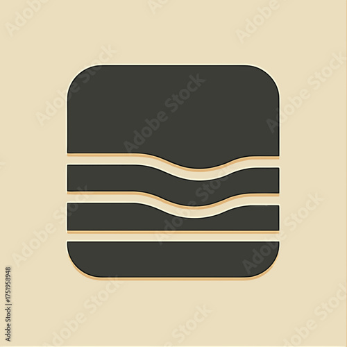 Simple sandwich icon in dark gray, a minimal design for culinary applications. Sandwich icon features a layered effect on a neutral background, suitable for websites.
