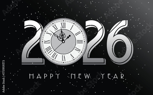 2026 Happy New Year, Banner with Geometric Abstract Background in Retro Style. Vector illustrtion