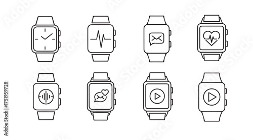 Smartwatch interface icons collection modern digital gadget technology user interface elements vector