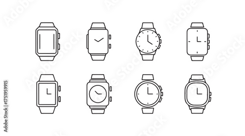Set of diverse wristwatch styles and designs collection isolated on white vector