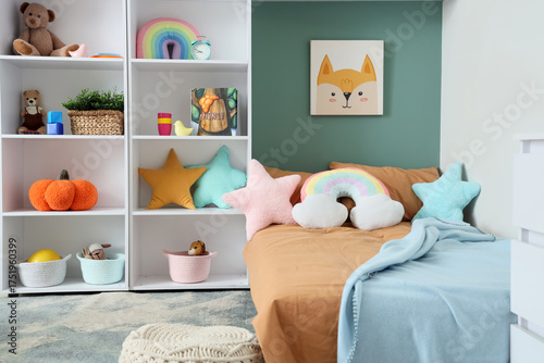 Comfortable bed, shelving u...