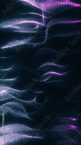 Dotted purple waves create light show. Abstract pattern useful for presentations and more. Vertical wallpapers for phones.