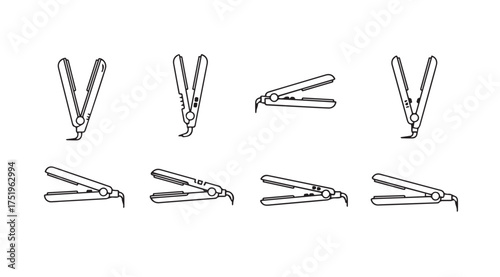 Collection of hair straighteners displayed in multiple angles and poses for beauty and styling content vector