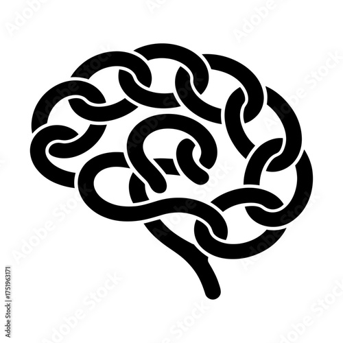 black silhouette of a brain formed with interlaced chain links symbolizing connection and strength