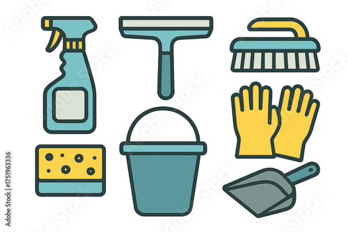 Essential household cleaning supplies and equipment for domestic sanitation tasks