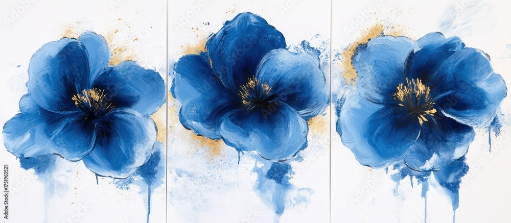 custom made wallpaper toronto digitalAbstract Floral Triptych in Blue and Gold