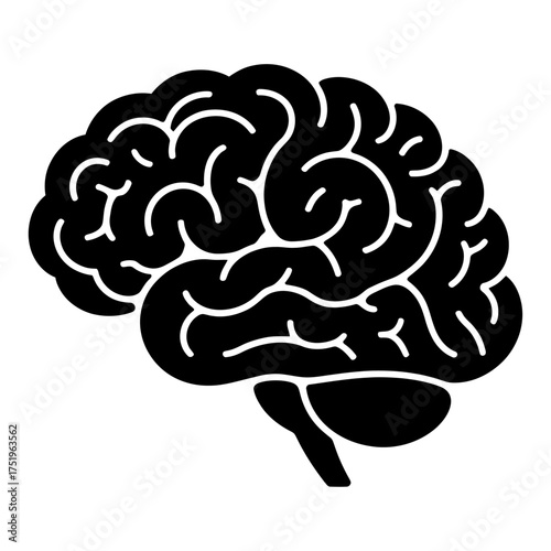 black silhouette of a brain with spiral patterns representing thought and cognition