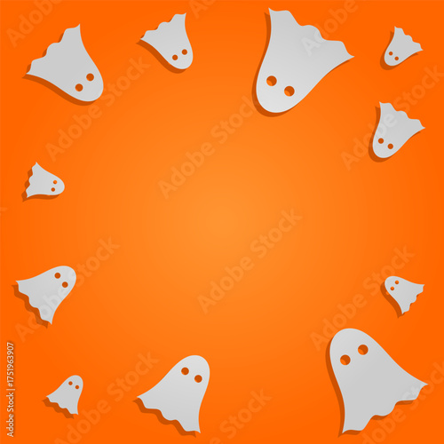 Halloween background with ghost Orange on Blank Copy Space