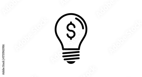 Line art icon of a light bulb with a dollar sign inside, representing financial ideas and business innovation.