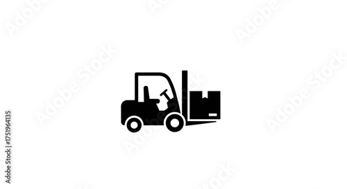 Black silhouette icon of a forklift moving a box, representing logistics and warehouse operations.