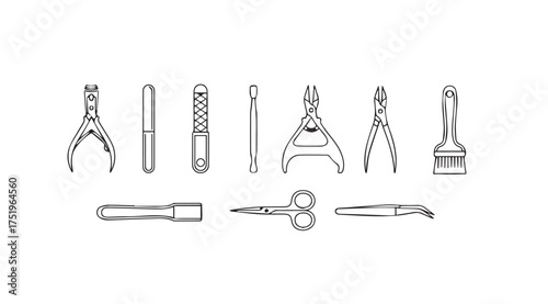 Collection of essential nail care tools for professional manicures and pedicures vector