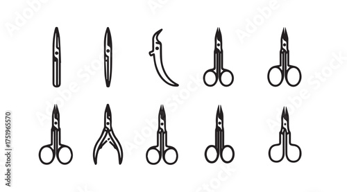 Collection of nail care tools and manicure scissors for beauty and personal grooming vector