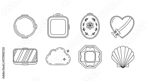 Collection of detailed vintage jewelry charms and pendants hand-drawn style icons vector