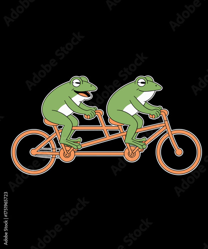 Pretty Frogs with Tandem Bike for Summer and Bicycle Lovers