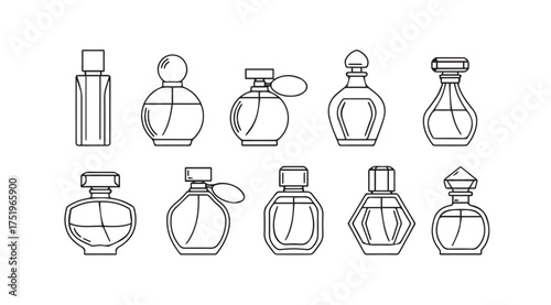 Collection of elegant perfume bottles hand drawn sketch style artistic representation vector