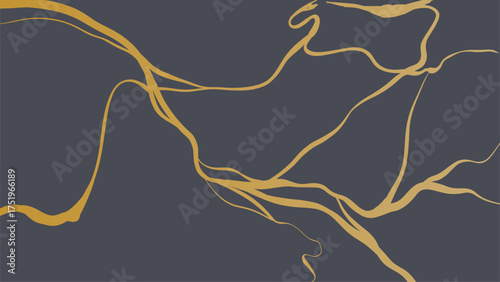 Gold luxury kintsugi crack poster. Japanese art of repairing broken pottery. Vector illustration horizontal backdrop poster background with intertwine graceful veins. gold broken seams