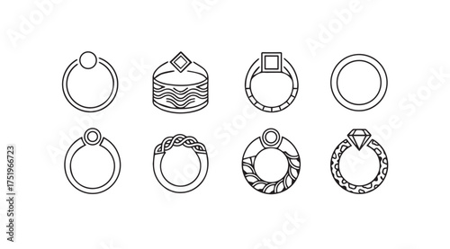 Collection of diverse elegant ring designs for jewelry retailers and designers vector