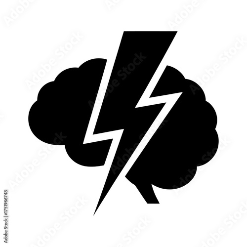 black silhouette of a brain with lightning bolt symbolizing mental energy and sudden insight