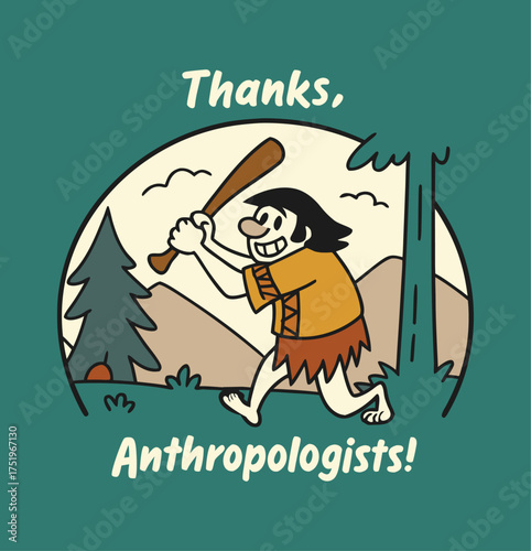 Funny Caveman with Club Vintage Cartoon